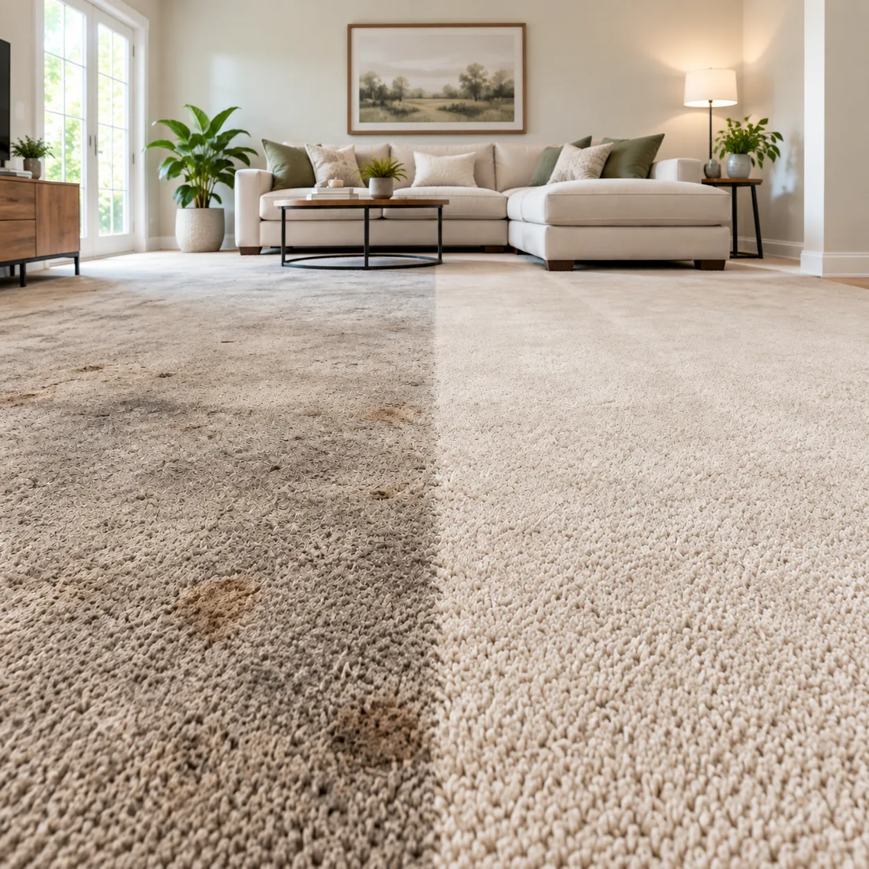 Carpet before and after steam cleaning