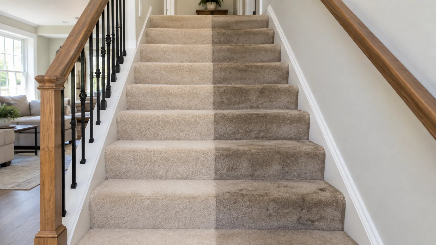 Stair carpet before and after cleaning